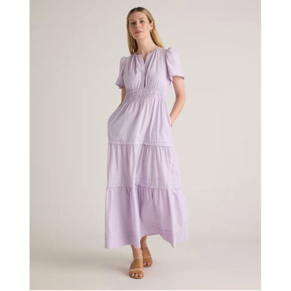 Quince Womens 100% Organic Cotton Poplin Tiered Maxi Dress Pastel Lilac S